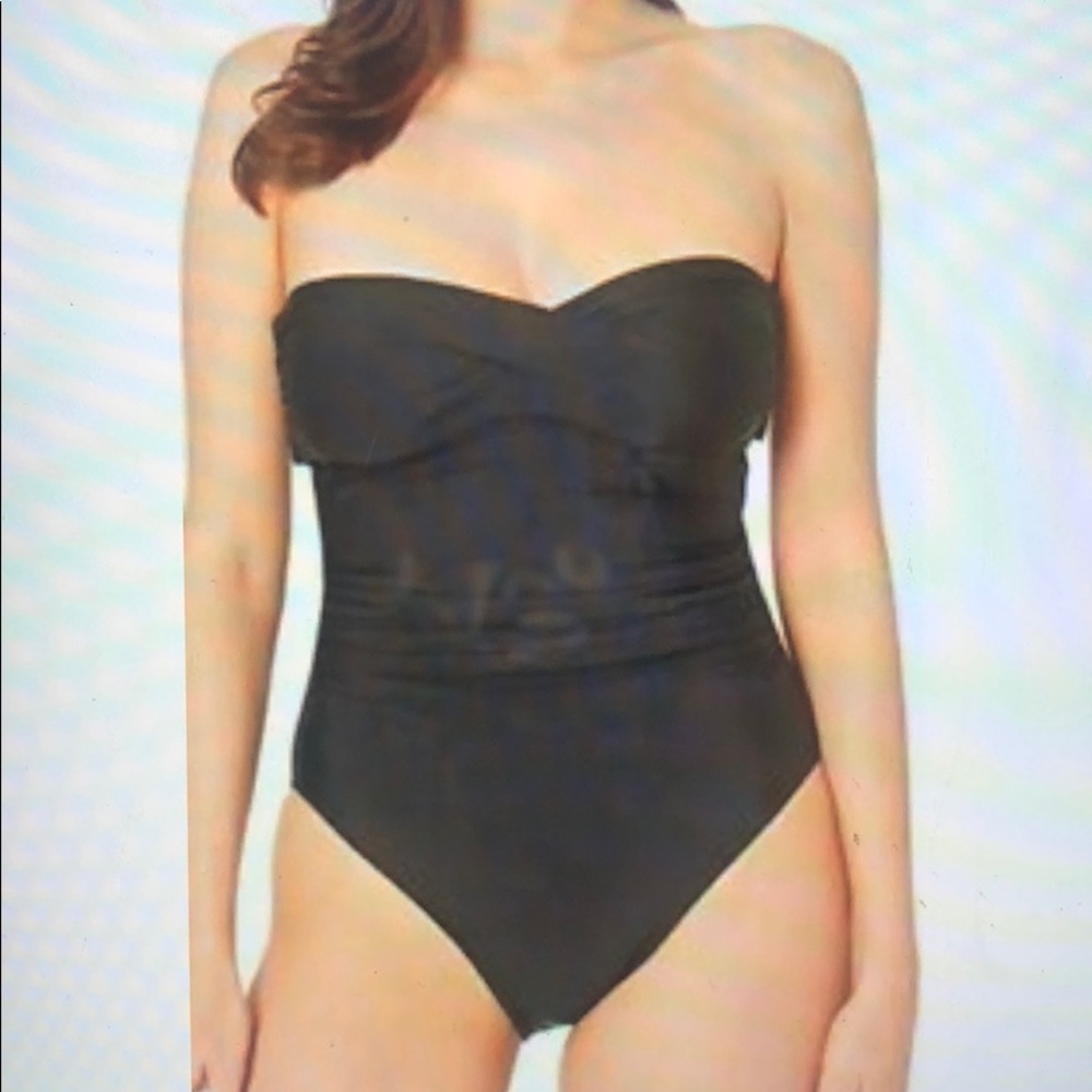 Athena Black Twist Bandeau One Piece Swimsuit NWT